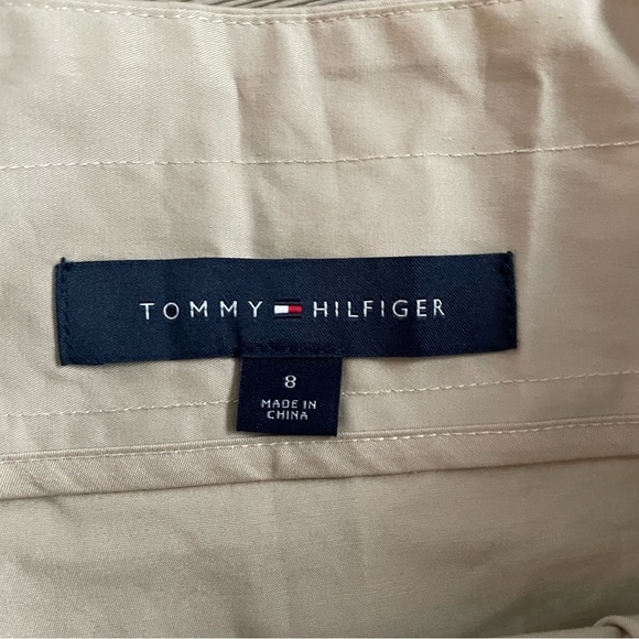 Tommy Hilfiger Cotton Midi skirt Tan Front Buttons Size 8 Preppy Pockets Belted - Picture 4 of 9